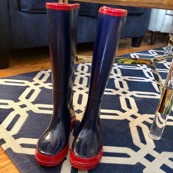 Tory Burch Navy Blue and Red Rainboots - Picture 2 of 8